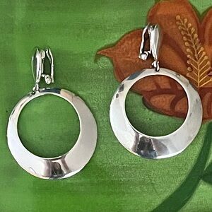 Authentic Henry Dunay VTG Sterling Silver Sabi Textured Drop Hoop Earrings 25.7g